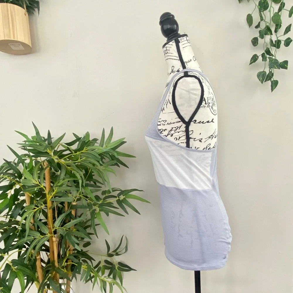 lululemon athletica Light Gray and White Striped Racerback Tank